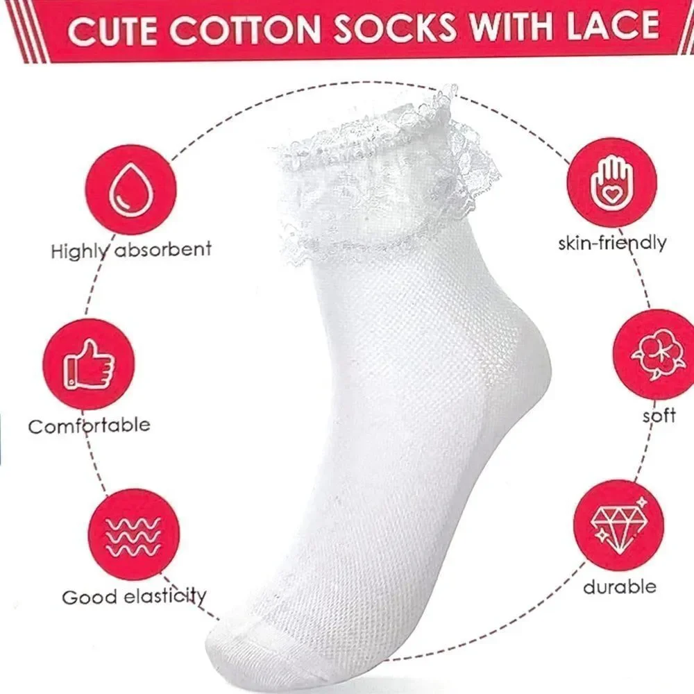 White Cotton Lace Ruffle Ankle Socks NEW